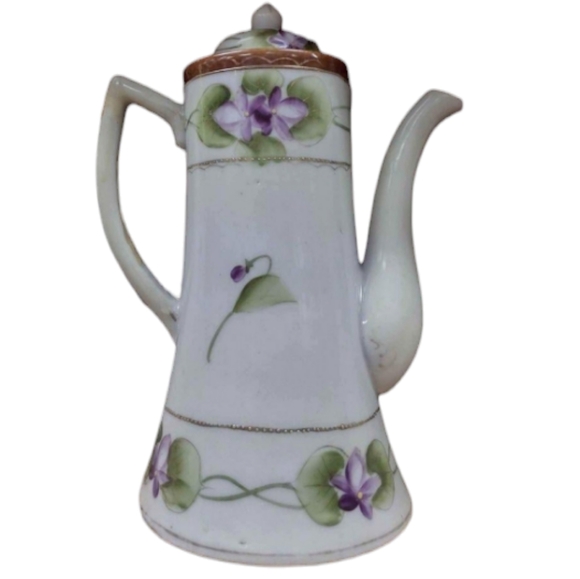 Antique Purple Floral Hand Painted Tea Pot